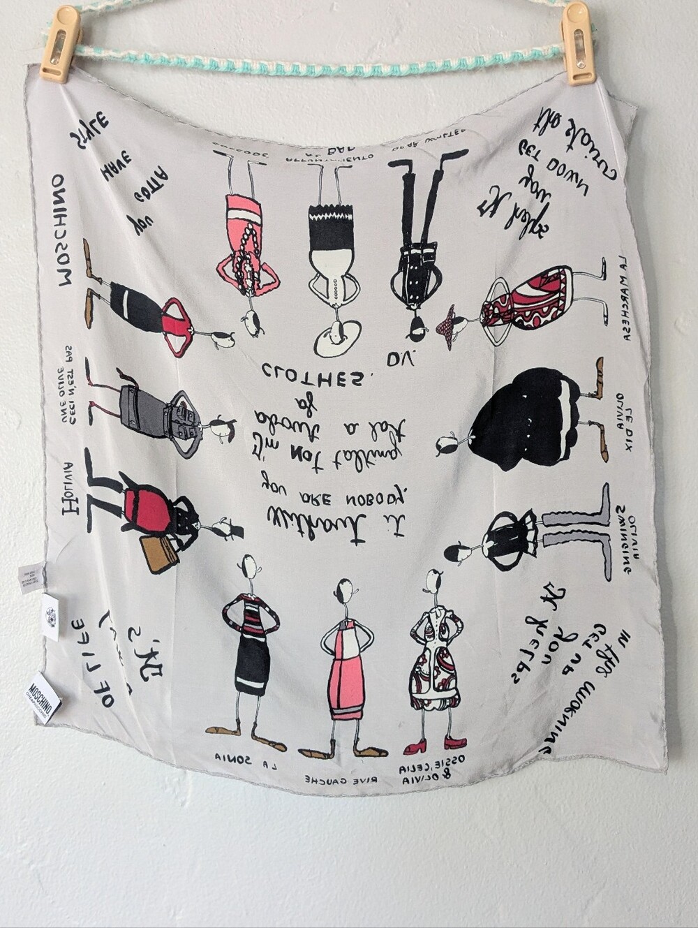 Moschino Cheap and Chic Silk Scarf Vintage Fashion Illustration Italy 18x19